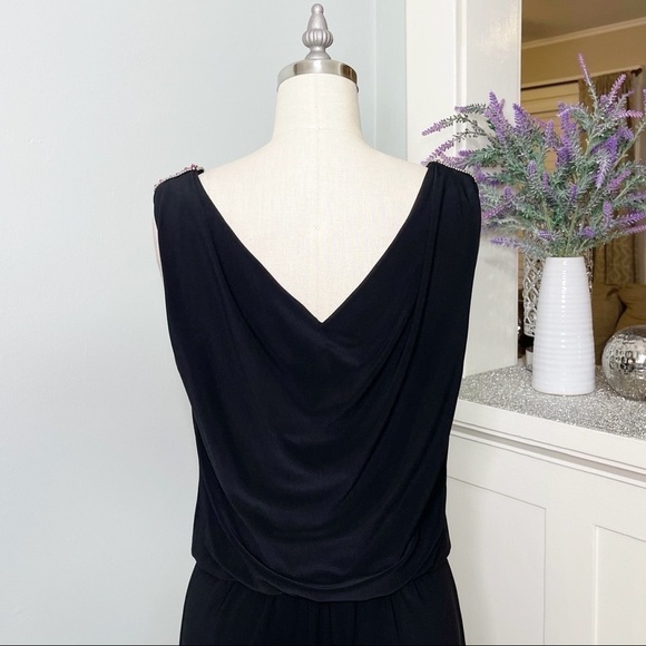 White House Black Market Draped V Neck Dress with Pink Crystal Accents 4 Small - Picture 5 of 10